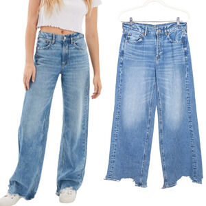 AMERICAN EAGLE Super High-Waisted Baggy Wide-Leg Jean Medium Wash Women's 4